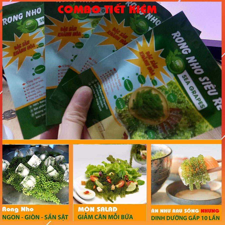 Rong nho tách nước, rong nho biển, rong biển combo 40 gói tặng thêm 2 chai mè 180ml
