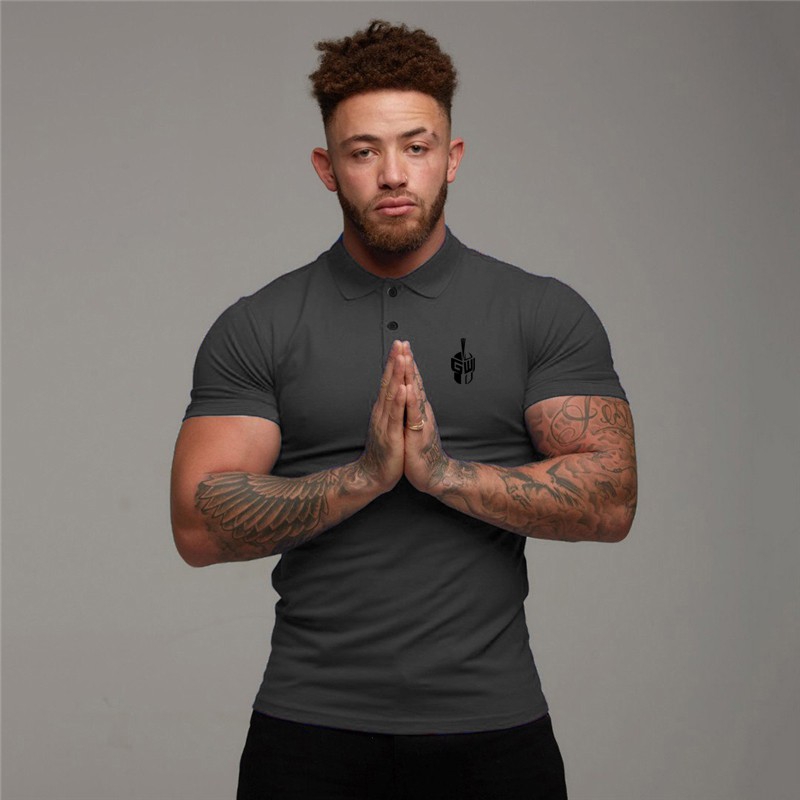 Fashion Logo Printed Gentlemens Top Tees Causal Short Sleeves Gym Sports Running Polo Tshirts