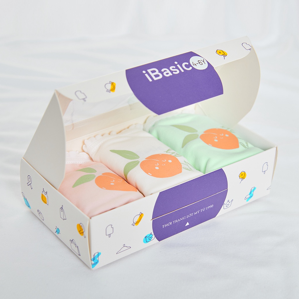 Hộp 3 quần lót bé gái cotton boyshort hoạ tiết iBasic PANG020