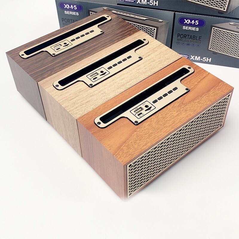 Loa Bluetooth XM-5H Vỏ Gỗ Công Suất 8W, Bass Trầm Ấm, Có Khe Giá Đỡ Điện Thoại Và Khe Cắm Thẻ Nhớ, Tặng Kèm Jack Cắm AUX