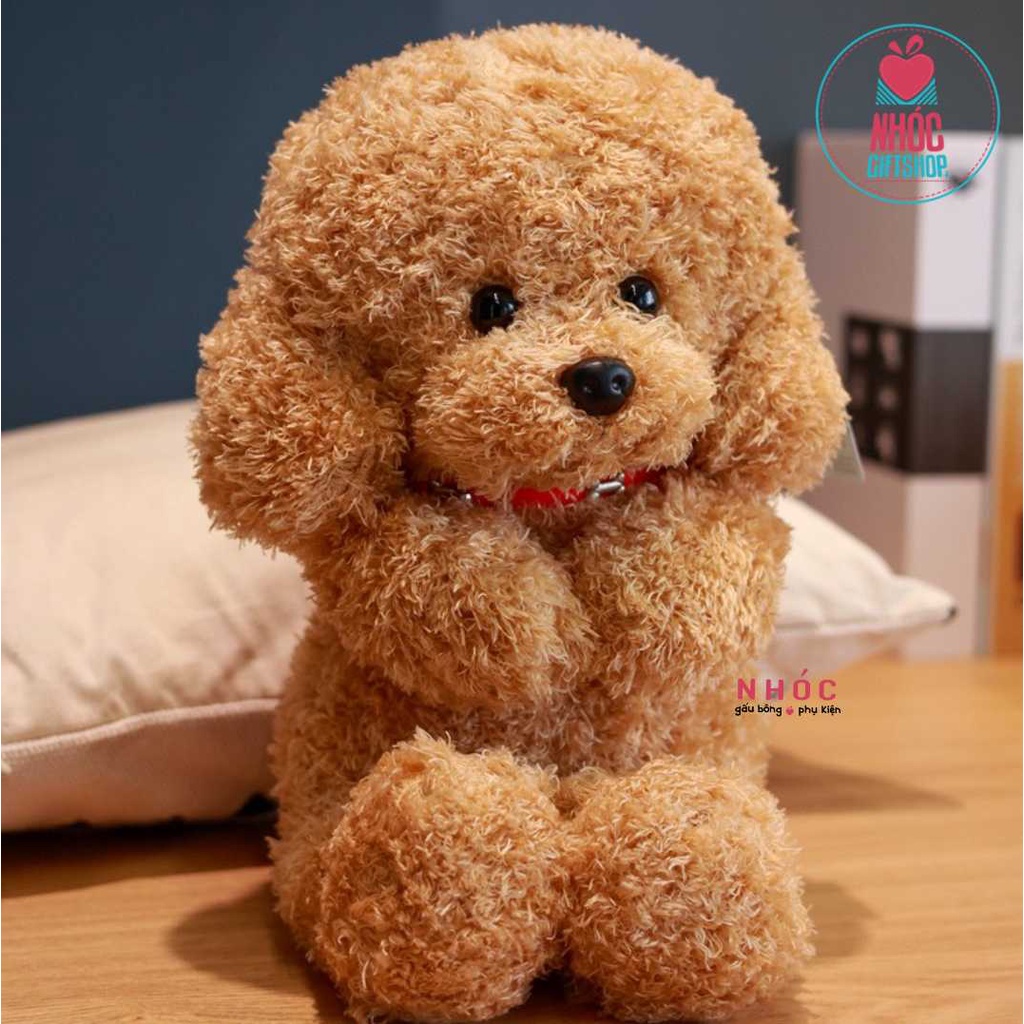 Thú bông chó Poodle đeo chuông lông xù đứng - NHÓC