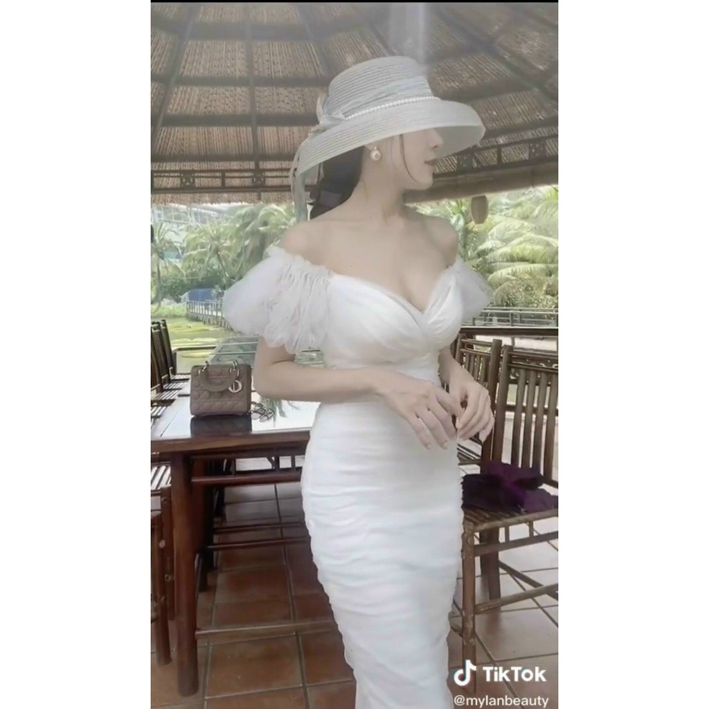 D3143❤️ĐẦM BODY LƯỚI RỚT TAY PHỒNG ĐẮP CHÉO NGỰC