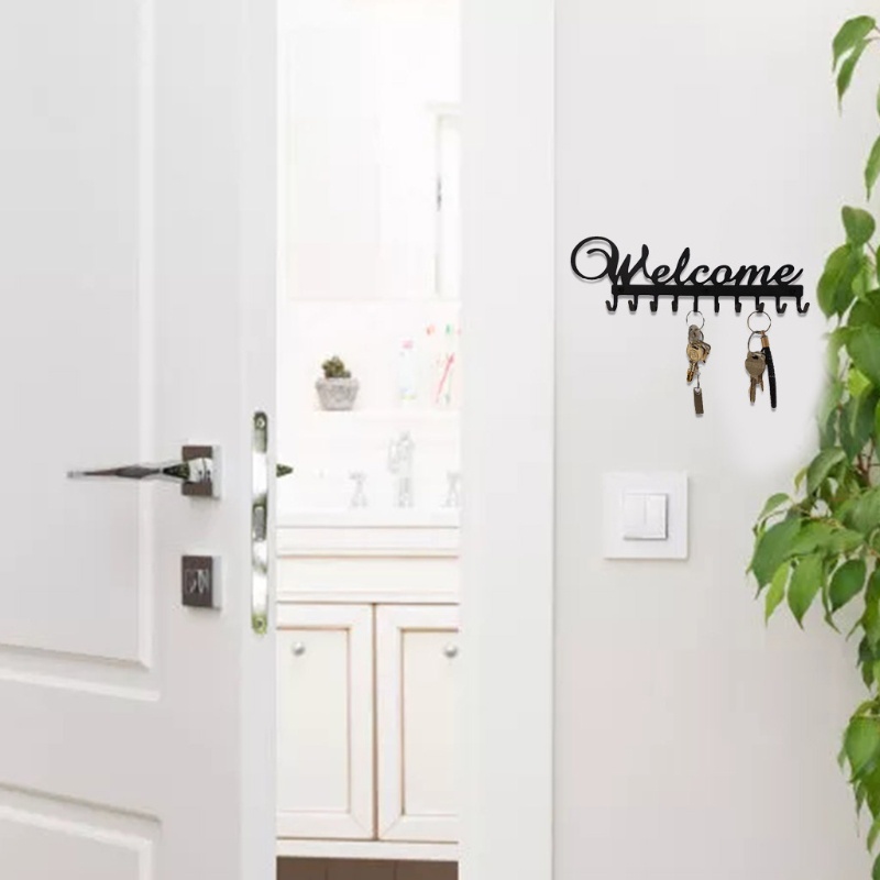 Giá Đỡ Chìa Khóa 10 Móc Treo Tường Bằng Kim Loại Sắp Xếp Gọn Gàng