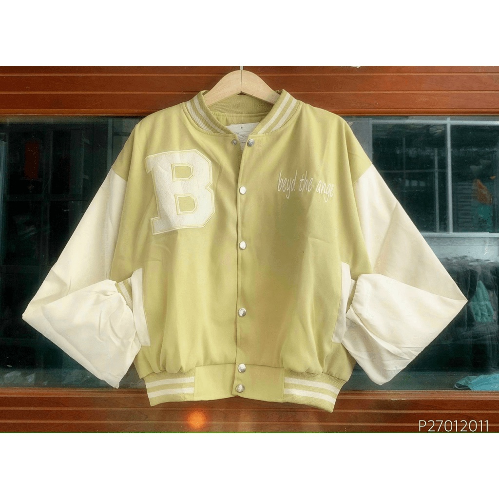 Áo Khoác Nữ Croptop Chữ B Chất Da Lộn Kiểu Bomber Form Rộng Mặc Trẻ Trung Năng Động NEW UNISEX