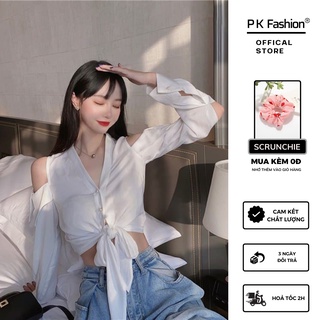 Áo Sơ Mi Khoét Hở Vai Thắt Dây Eo Chất Lụa Mịn Mát Thích Hợp Mặc Đi Tiệc Đi Chơi Đi Dạo