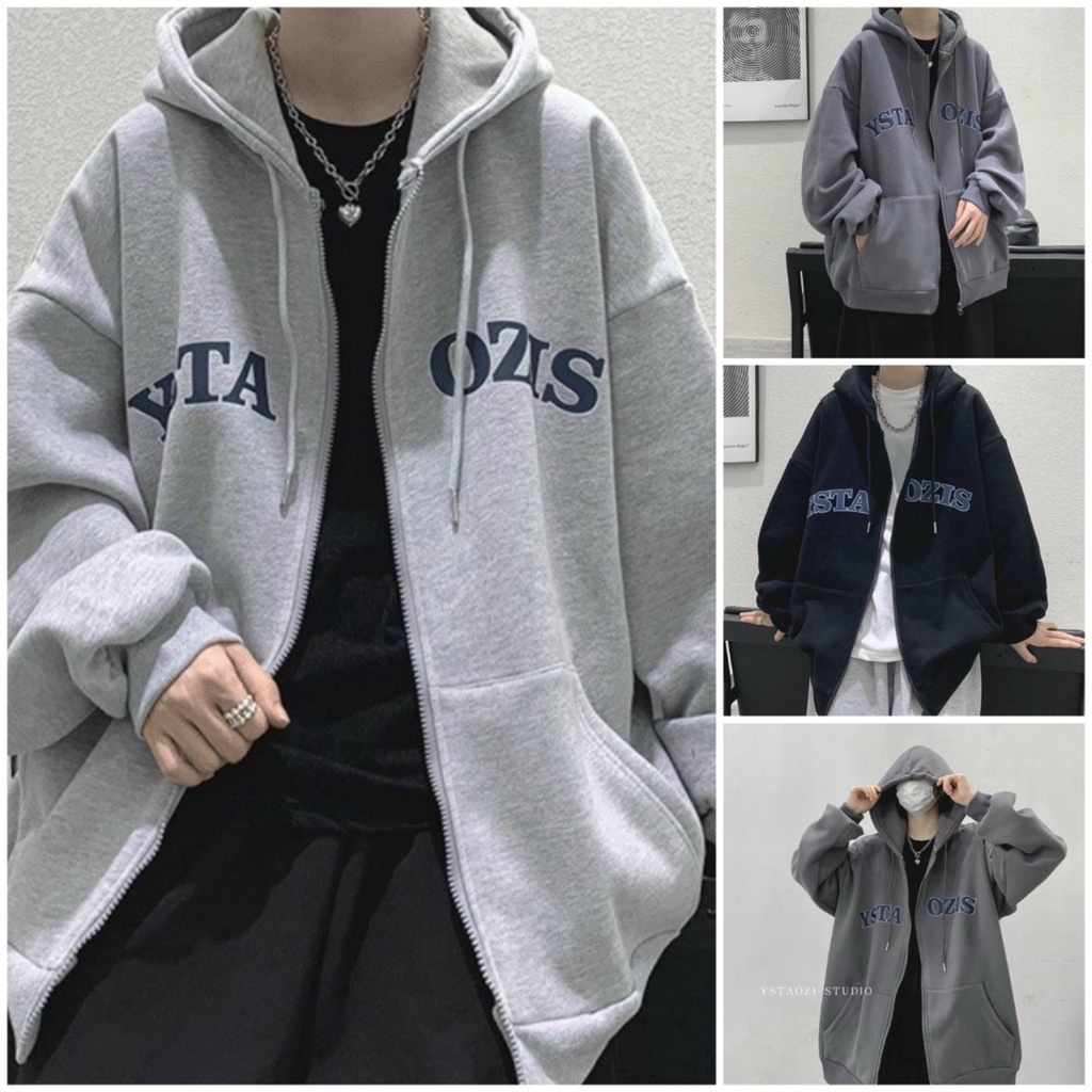 Áo Khoác Nỉ Có Nón Mũ 2 Lớp Tay Phồng Thụng Chữ YSTAOZIS Hàn Quốc Cặp Nam Nữ - Hoodie Unisex Có Kéo Zip💖FREESHIP ĐẸP💖