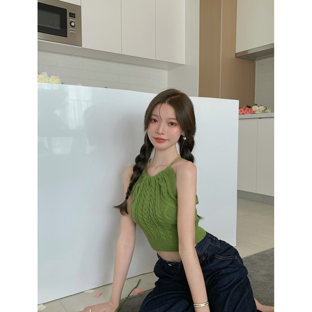 Cocory vn Áo Croptop Dệt Kim Dáng Ôm Thoáng Khí Thời Trang Quyến Rũ Cho Nữ