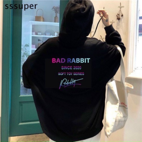 Áo nỉ hoodie gấu Rabbit in 5D unisex dài tay nam nữ cao cấp, áo phông nỉ bông sweater có mũ màu trắng, đen K082 | BigBuy360 - bigbuy360.vn