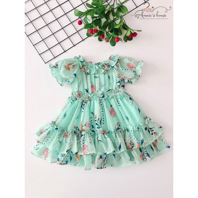 Váy bé gái Annie, đầm voan cổ bèo màu xanh cho bé từ 8-25kg