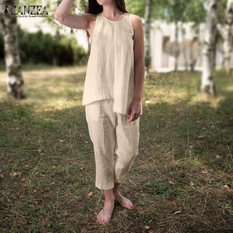 Set đồ ZANZEA gồm áo thun không tay và quần short thời trang dành cho nữ