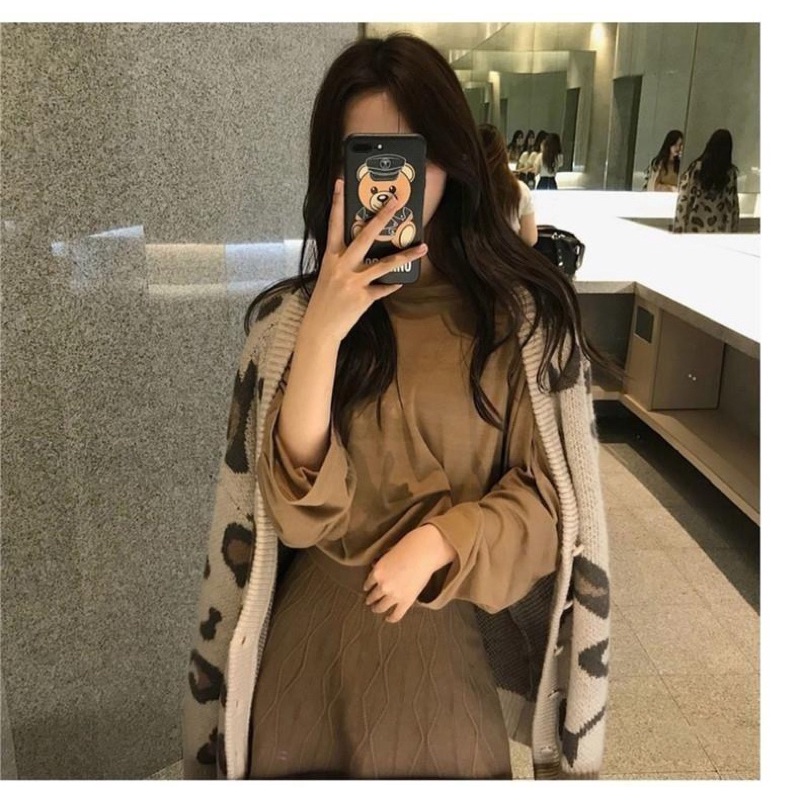 Áo khoác cardigan len họa tiết da báo dáng dài 3 màu