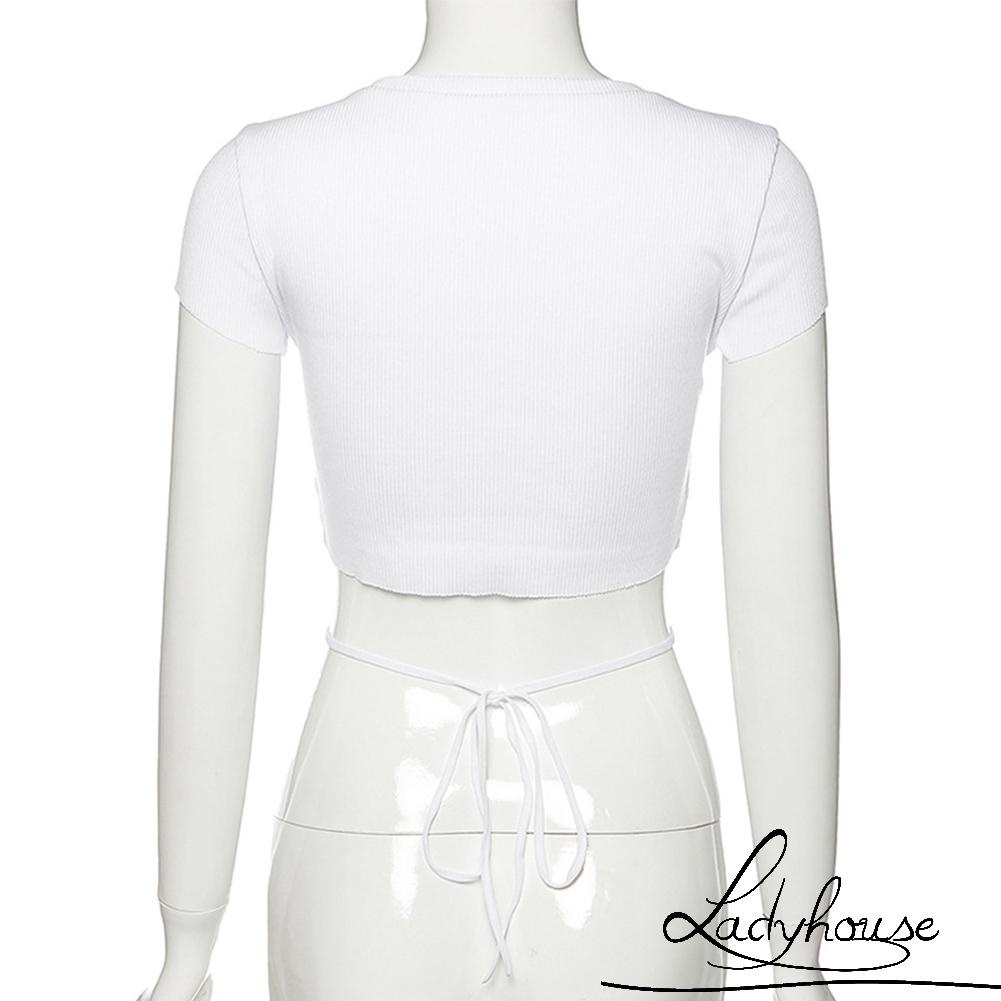 Áo Thun Croptop Tay Ngắn Cổ Tròn Màu Sắc Trơn Quyến Rũ Dành Cho Nữ