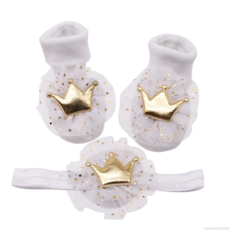 Bộ vớ cotton và băng đô đính hình vương miện xinh xắn dành cho bé