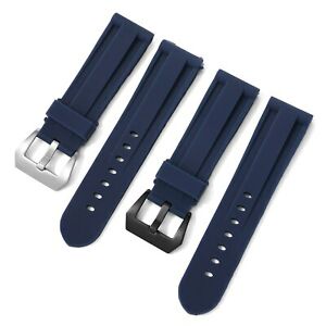 Dây đeo cao su silicon 26mm 24mm 22mm chốt cài thép màu đen/bạc thay thế cho đồng hồ thể thao