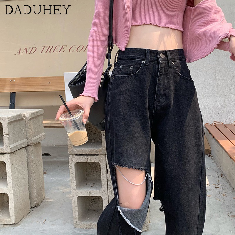 Quần jean daduhey ống suông xẻ tà cá tính thời trang dành cho nữ