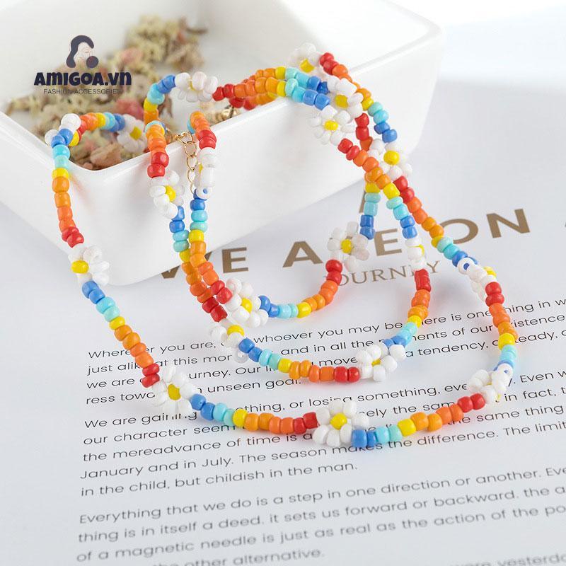 ✨✨Vòng cổ Hạt Hình Học Họa Tiết Hoa Nhiều Màu Sắc Sáng Tạo Cho Gia Đình