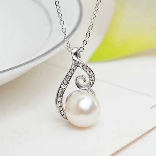 Bộ dây chuyền + đôi khuyên tai đính đá và ngọc nhân tạo thời trang cho nữ