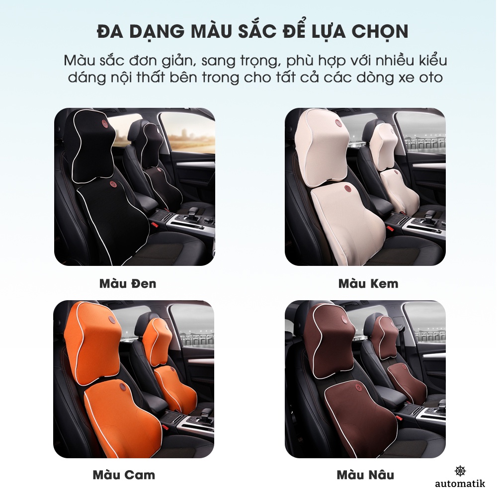 Gối Tựa Lưng Đầu Ô tô, Đệm Ghế Văn Phòng, Cao Su Non Cao Cấp cho Xe Hơi - Automatik