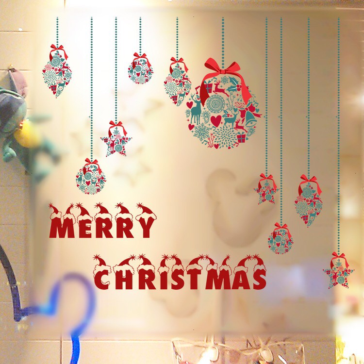 Decal dán kính cao cấp - rèm dây Hoa trang trí Merry Christmas ( 60x58 )