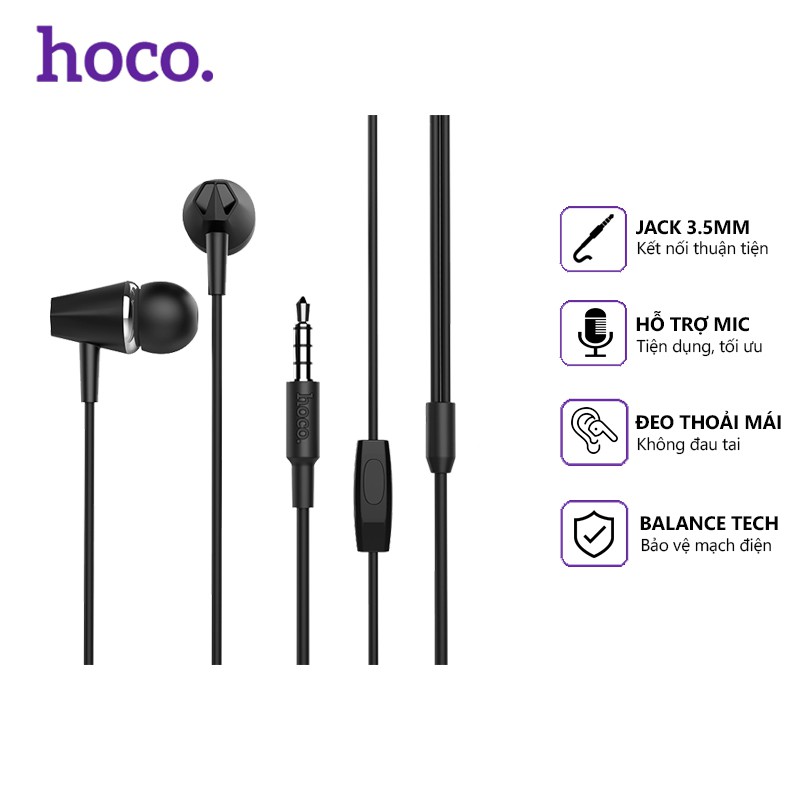 Tai nghe dây Hoco M34 jack 3.5mm, dài 1.2m, tương thích nhiều thiết bị