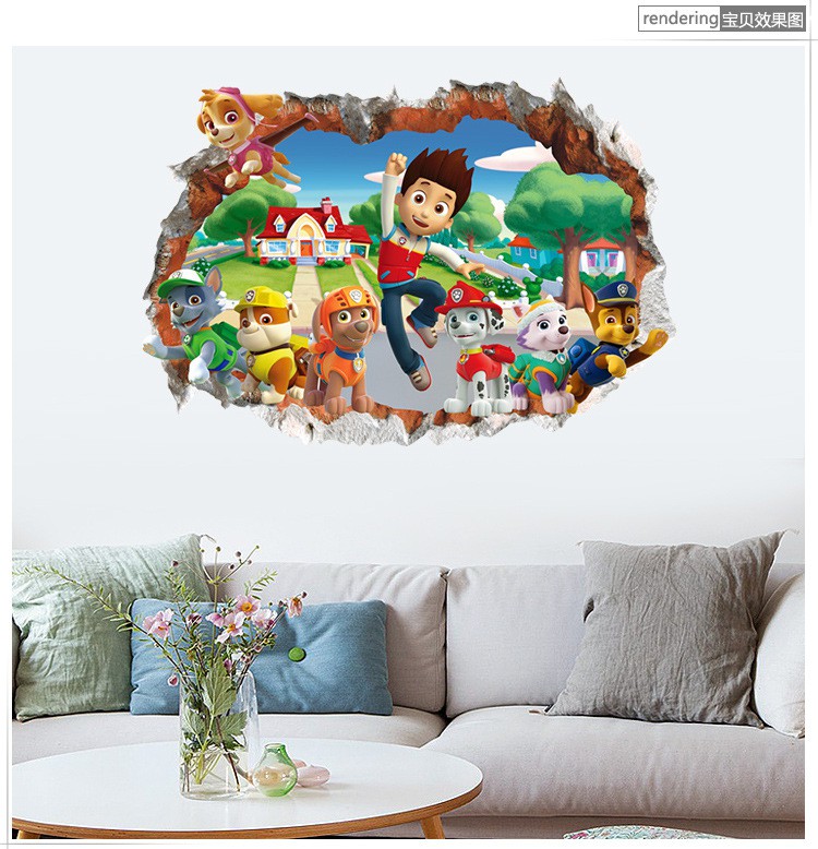 Miếng Dán Tường Trang Trí Hình Hoạt Hình Paw Patrol 3d