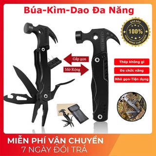 Bộ dụng cụ đi phượt Búa Kìm đa năng bằng thép không gỉ 14 trong 1, búa phá kính cứu hộ kèm tua vít đa năng