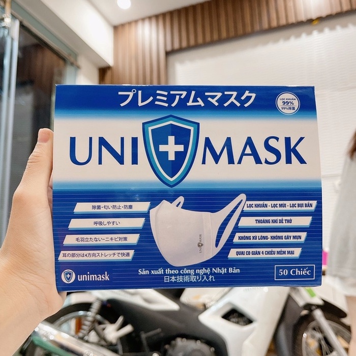 Khẩu trang 3D Unimask kháng khuẩn hộp 50c đóng gói 1 bịch 10c