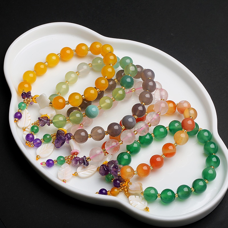 Hàng Mới Về [Hàng Mới Về] Vòng Tay Mã Não Vỏ Lá Phong Cách Dân Tộc Retro