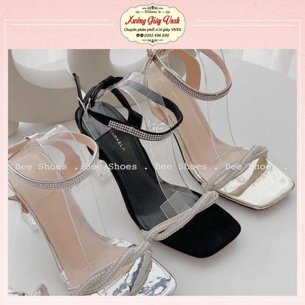 Giày cao gót nữ 7 phân đính kim sa Thiên Hương VNXK BP41L101 Sandal 7p cm p sang chảnh tiểu thư đi làm đi chơi