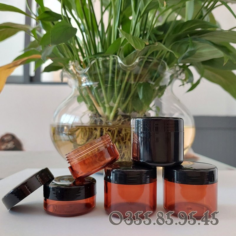 Hũ nhựa pet thân nâu nắp đen 10g 20g 50g - hủ chiết mỹ phẩm, đựng kem,..