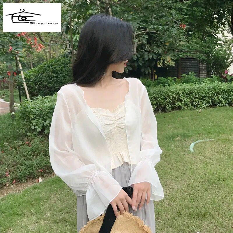 Hàng Có Sẵn Bán Chạy~Áo Khoác Cardigan Bằng Lụa Lạnh Mỏng Phong Cách Phương Tây Thời Trang Mùa Hè Dễ Phối Đồ Cho Nữ