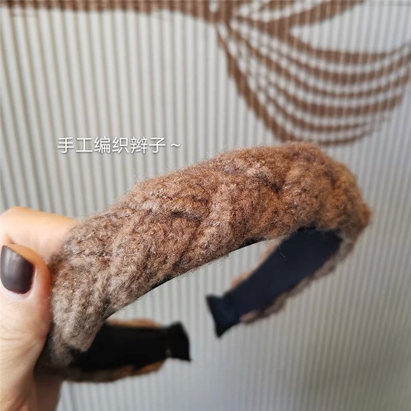 Băng đô cài tóc bản rộng chất liệu len