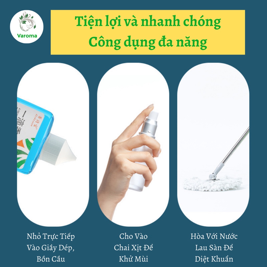 Tinh Dầu Thơm Khử Trùng VAROMAS Mùi Bồn Cầu Diệt Khuẩn, Tinh Dầu Khử Mùi Hôi Giày Dép Nhà Vệ Sinh Nước Lau Sàn KT40 50ml