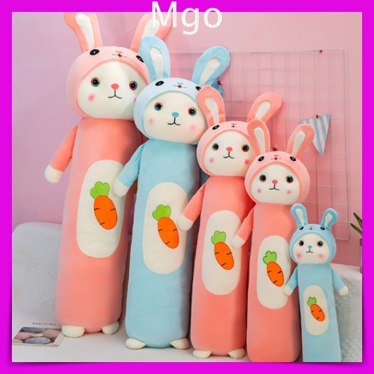 Gối ôm nhồi bông hình con thỏ cực đáng yêu, gấu bông teddy hình con thỏ dài mặc áo cà rốt