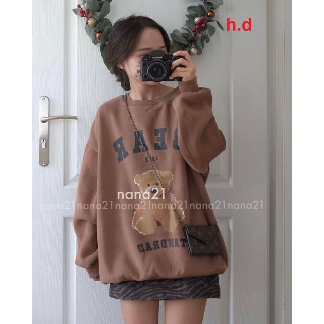 Áo Nỉ Cotton Gấu BearSweater cao cổ dài tay bồng, thun hoodie form rộng UlzzangChất Nỉ Bông Đẹp Không Bai xù