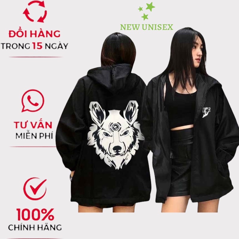 Áo Khoác Nam Nữ, Áo Khoác Dù Form Rộng in Phối Hình Đầu Sói Phản Quang Siêu Chất ĐT01 [NewUnisex]