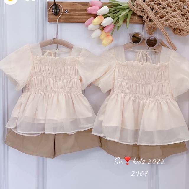 (9-30kg) Set Bộ Tơ 2 Lớp, Nhún Chun Bèo Tay Bồng Điệu Đà Cho Bé Gái, Set Đi Học Bé Gái Size Đại