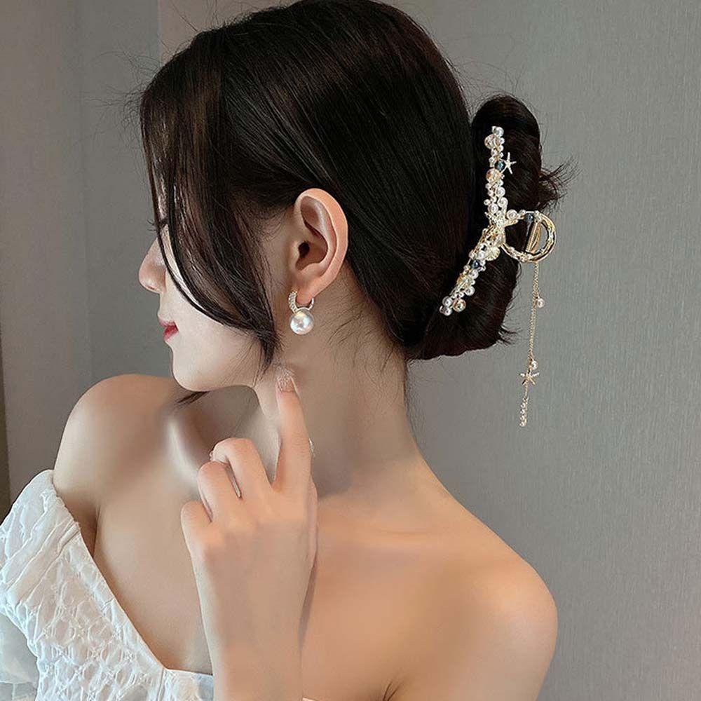2 Kẹp Tóc Móng Vuốt Đính Ngọc Trai Và Sao Biển Thời Trang Cho Nữ|Kẹp Tóc Phong Cách Hàn Quốc