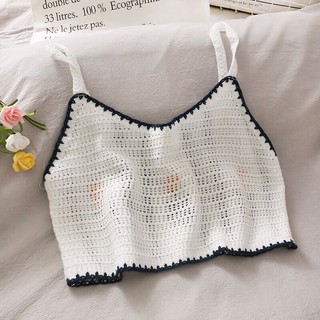 Áo 2 dây len sợi thêu hoa viền (071#)