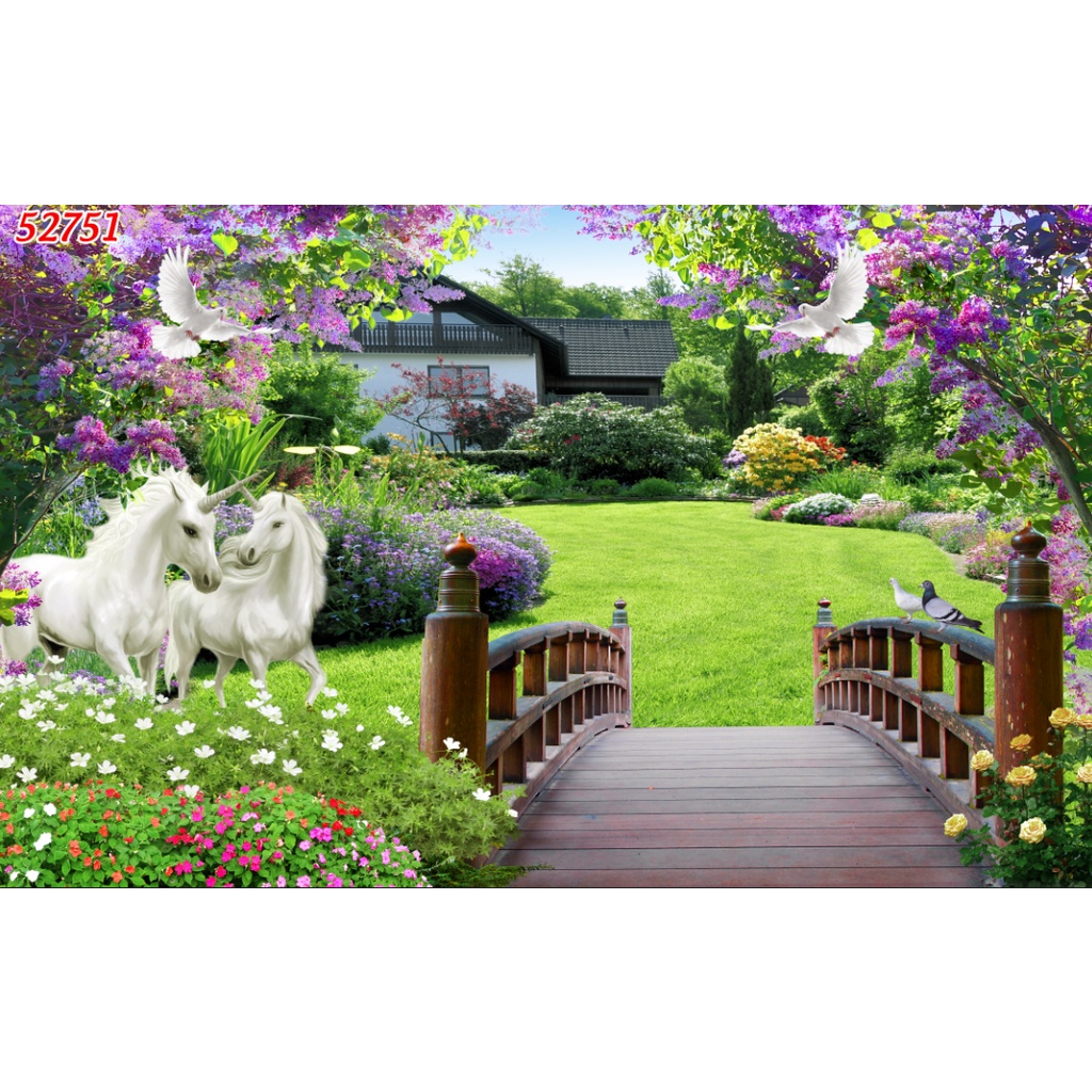 Tranh dán phòng khách, phòng ngủ, phòng ăn chủ đề thiên nhiên tươi xanh, đồng cỏ xanh mát, hồ nước trong veo