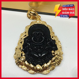 Măt dây chuyền , vòng cổ mặt phật di lặc màu đen bọc viền vàng long phụng dẳng cấp