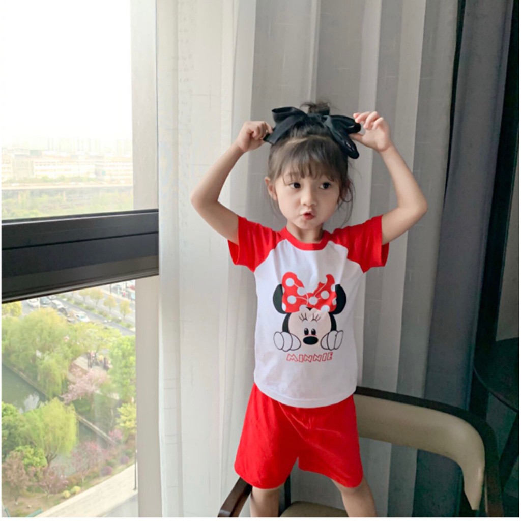 BỘ THUN CỘC TAY HÈ CHẤT COTTON ĐỦ MÀU IN HÌNH MICKEY, DONAN  BÉ TRAI BÉ GÁI 1-5 TUỔI ĐỒ BỘ CHO BÉ MẶC NHÀ CỘC TAY