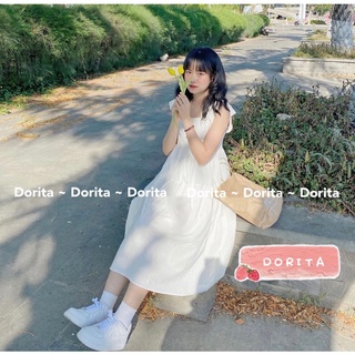 Váy babydoll hai dây buộc nơ vai 2 lớp, Đầm hai dây bản to dáng dài - Dorita Boutique