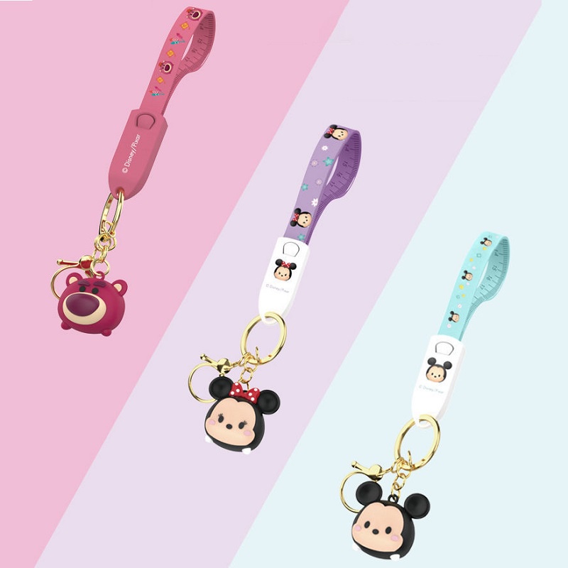 Disney Mickey Mouse Gấu Dâu Tây Lotso Móc khóa 3 Trong 1 Dây Cáp Sạc Nhanh 3 đầu Micro USB Type C Sạc Nhanh Cáp Keychain