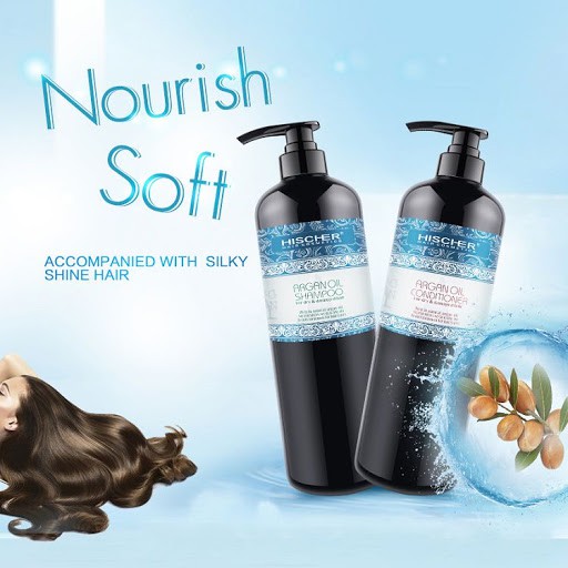 Cặp dầu gội và dầu xả HISCHER ARGAN phục hồi tóc hư tổn chai 1000ml