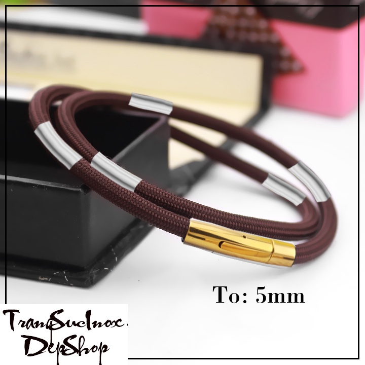 Dây chuyền dù thái màu nâu 5mm khóa vàng bọc khoen inox màu trắng vô cùng sang trọng và đẳng cấp