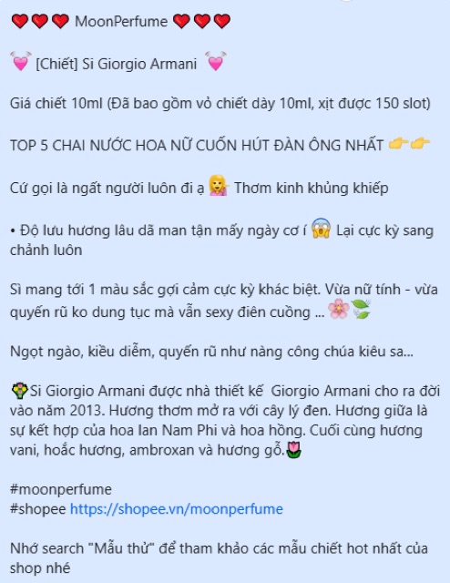 ♠ Nước hoa mẫu thử Nữ Si Giorgio Armani (5ml/10ml/20ml) ♠ | Thế Giới Skin Care