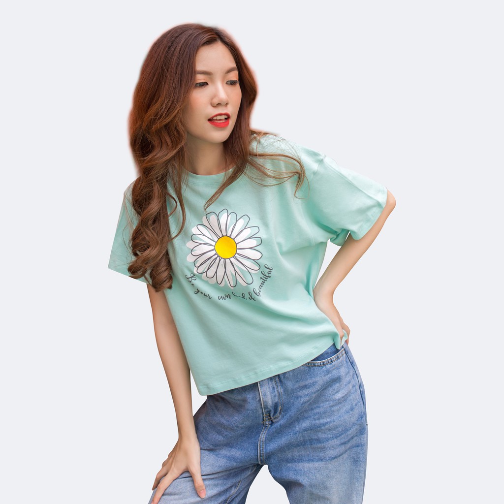 [Mã FAMAYWA giảm 10K đơn 50K] Áo Croptop Nữ In Hoa Cúc 100% COTTON 42-58 kg - MEEJENA - 3373