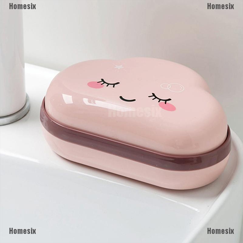 [zHMSI] Cartoon Clouds Shape Soap Box Bathroom Drain Soap Holder Portable Soap Case TYU