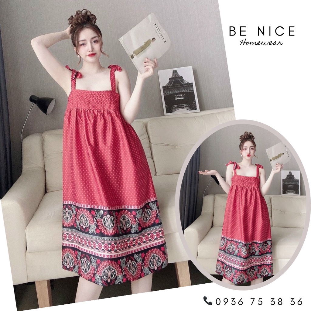 Váy dây nơ thổ cẩm nhiều họa tiết xinh xắn cho nàng nhà Be Nice Homewear